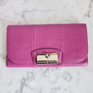 COACH, Kristin Raisin Purple Leather Large Tri-Fold Wallet